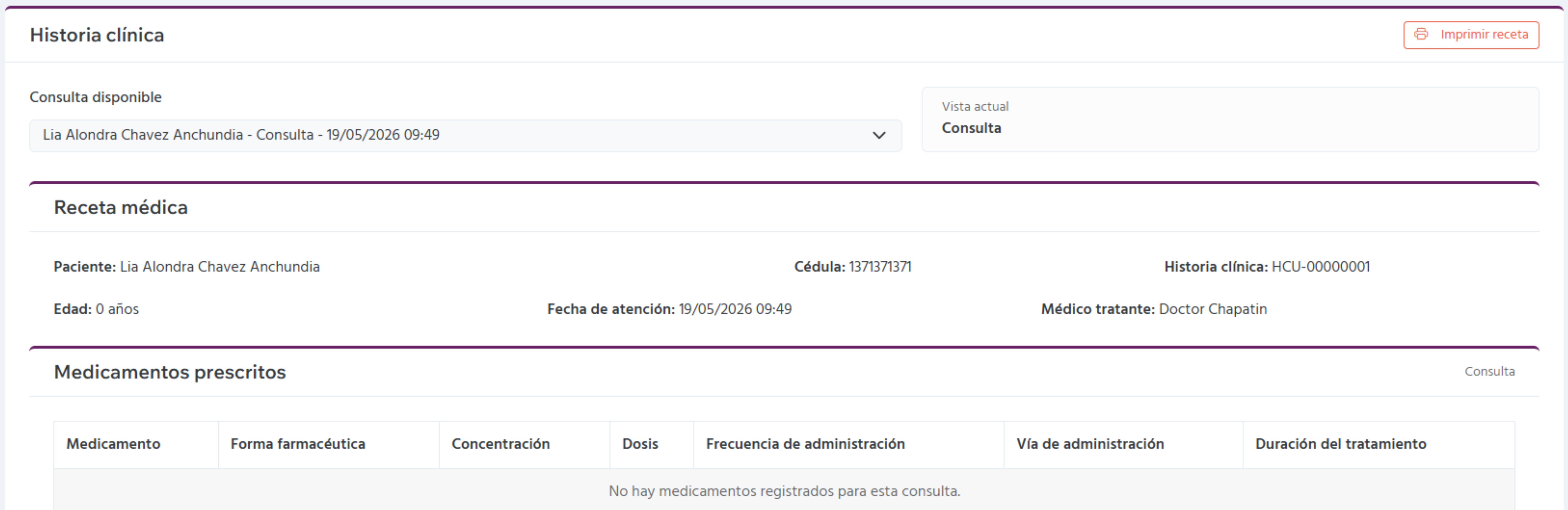 Screenshot principal de Historia Clínica