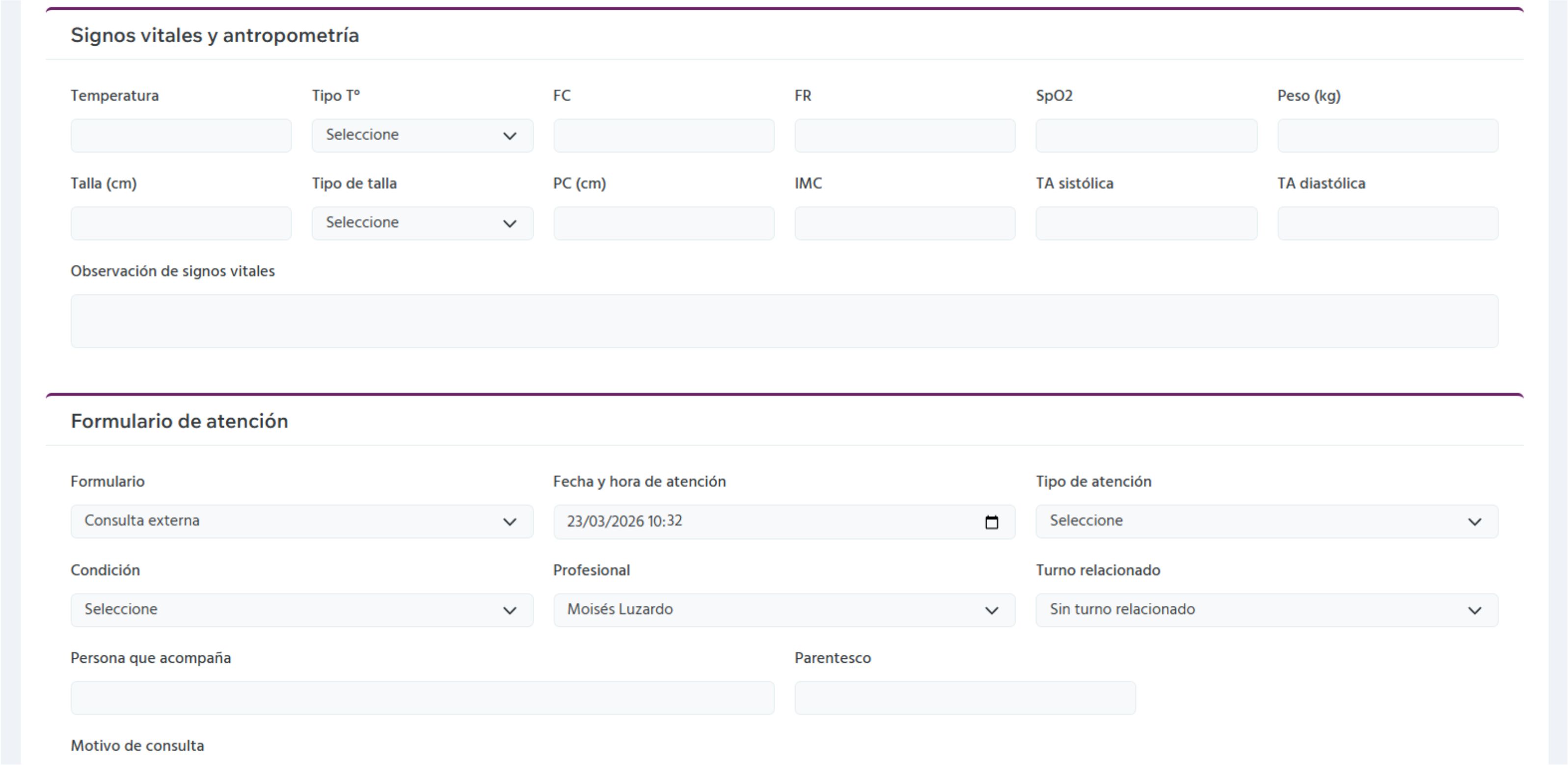Screenshot principal de Historia Clínica