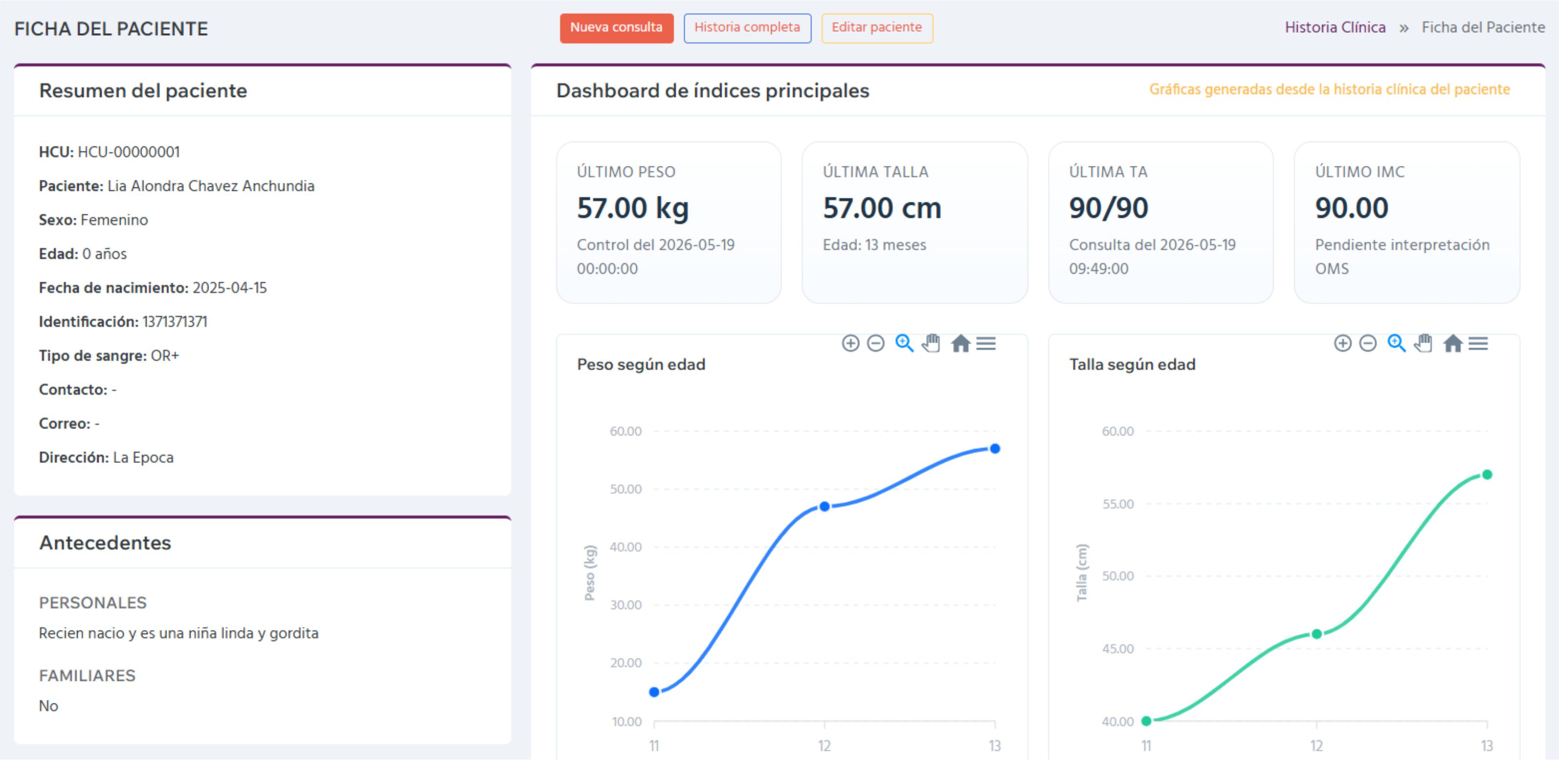 Screenshot principal de Historia Clínica