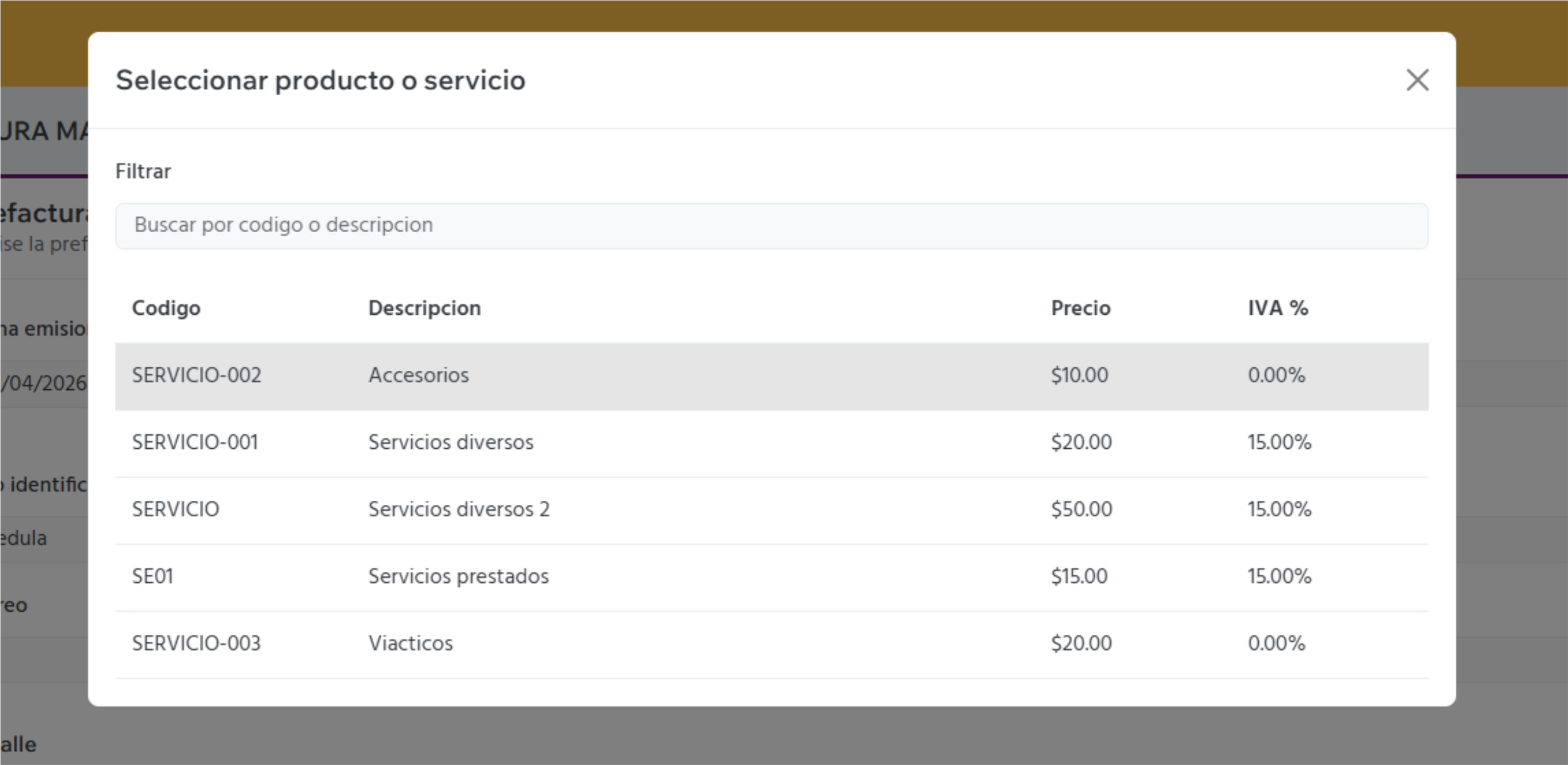 Screenshot principal de Facturador