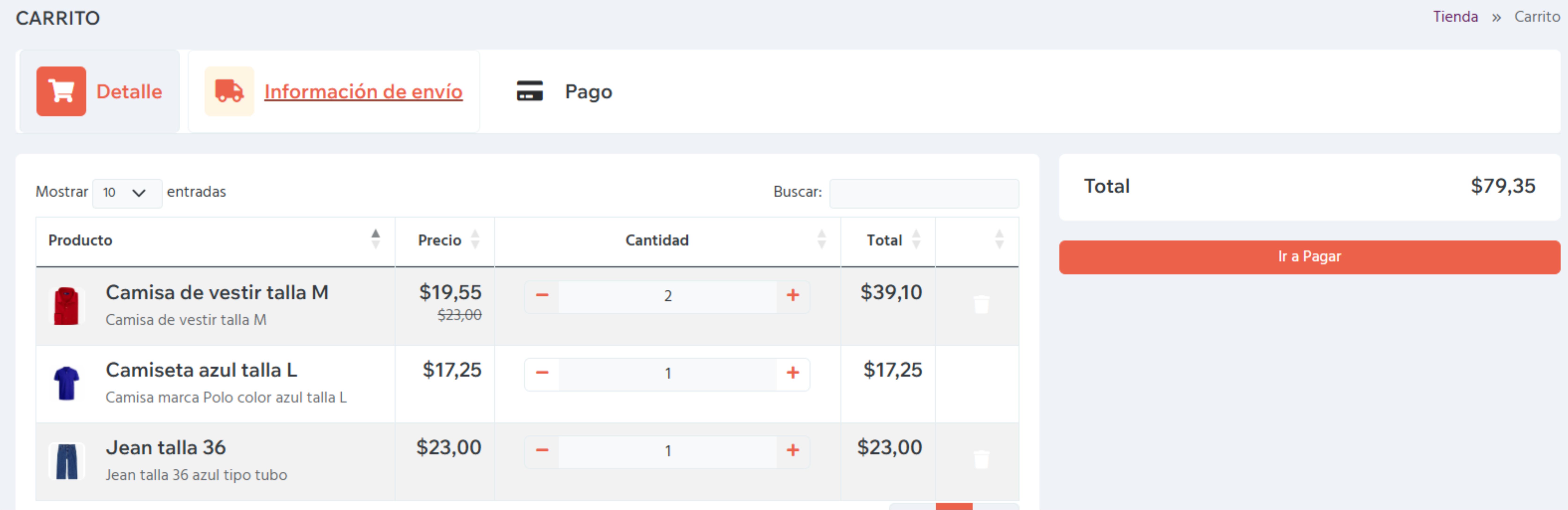 Screenshot principal de Tienda Express