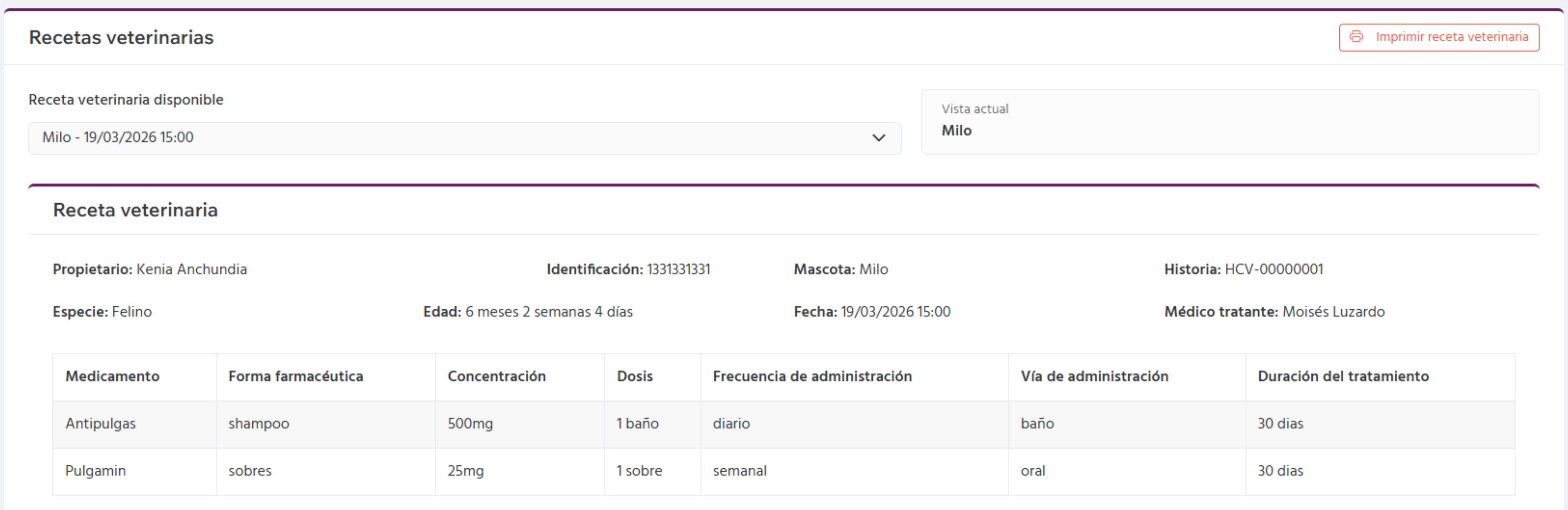 Screenshot principal de Veterinaria